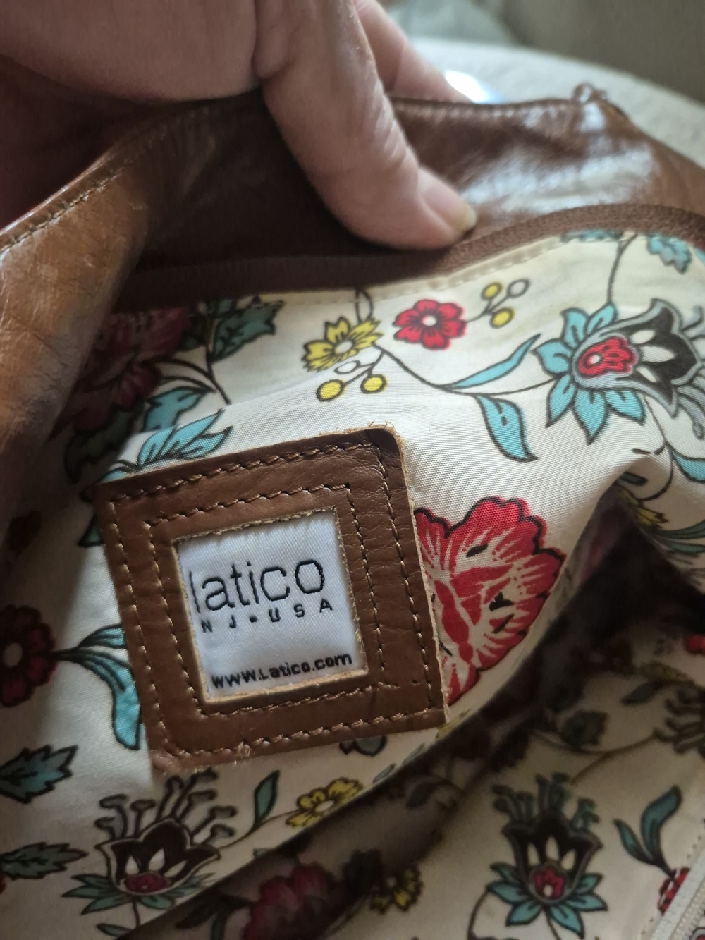 latico Tan Leather Tote with Floral Lining
